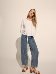Long Tall Sally Cream Raw Edge Tie Neck Blouse - Image 2 of 5