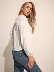 Long Tall Sally Cream Raw Edge Tie Neck Blouse - Image 3 of 5