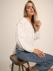 Long Tall Sally Cream Raw Edge Tie Neck Blouse - Image 4 of 5