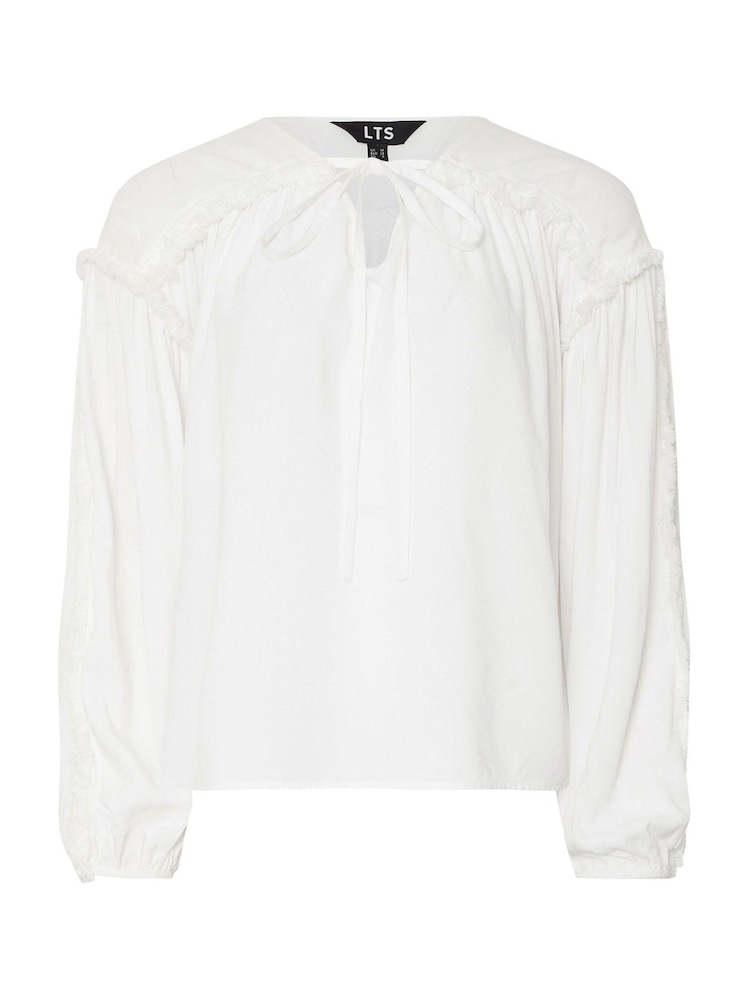Long Tall Sally Cream Raw Edge Tie Neck Blouse - Image 5 of 5