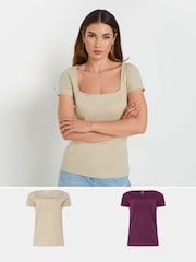 Long Tall Sally Red Square Neck T-Shirts 2 Pack - Image 1 of 8