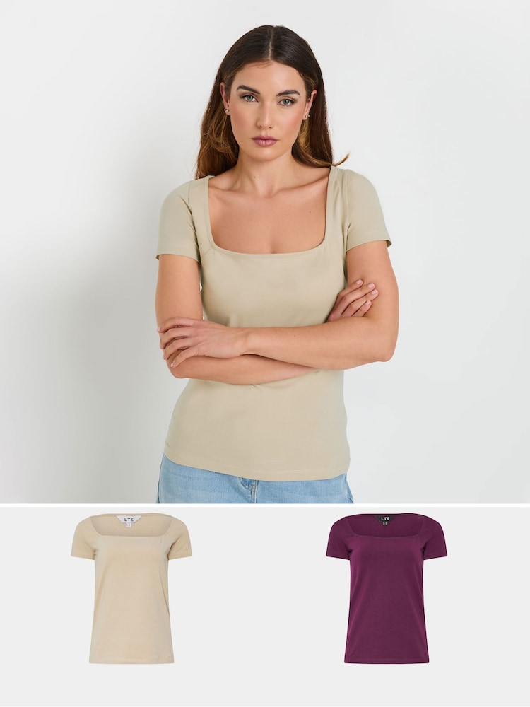 Long Tall Sally Red Square Neck T-Shirts 2 Pack - Image 1 of 8