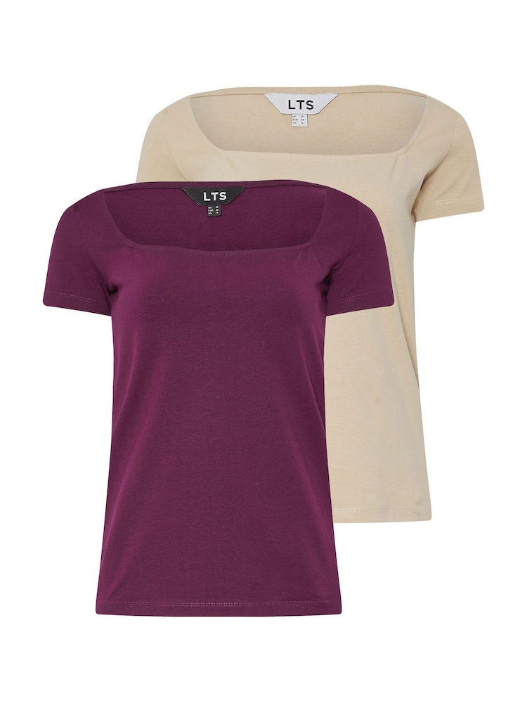 Long Tall Sally Red Square Neck T-Shirts 2 Pack - Image 6 of 8