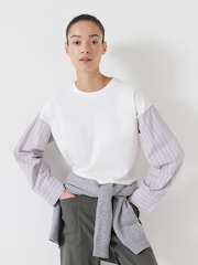 Hush White 100% Cotton Woven Mix Long Sleeve T-Shirt - Image 1 of 5