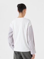 Hush White 100% Cotton Woven Mix Long Sleeve T-Shirt - Image 2 of 5