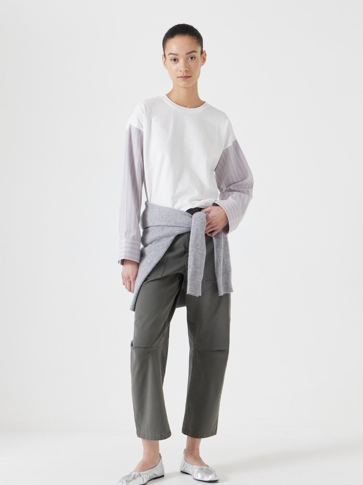 Hush White 100% Cotton Woven Mix Long Sleeve T-Shirt - Image 2 of 5