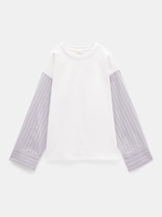 Hush White 100% Cotton Woven Mix Long Sleeve T-Shirt - Image 5 of 5