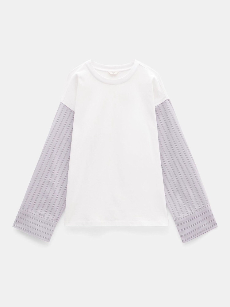 Blanco - Hush 100% Cotton Woven Mix Long Sleeve T-Shirt - Imagen 5 de 5 Blanco - Hush 100% Cotton Woven Mix Long Sleeve T-Shirt - Imagen 5 de 5