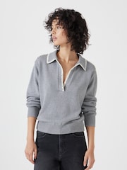 Hush Grey Whipstitch Collar 100% Cotton Jumper - Image 1 of 5