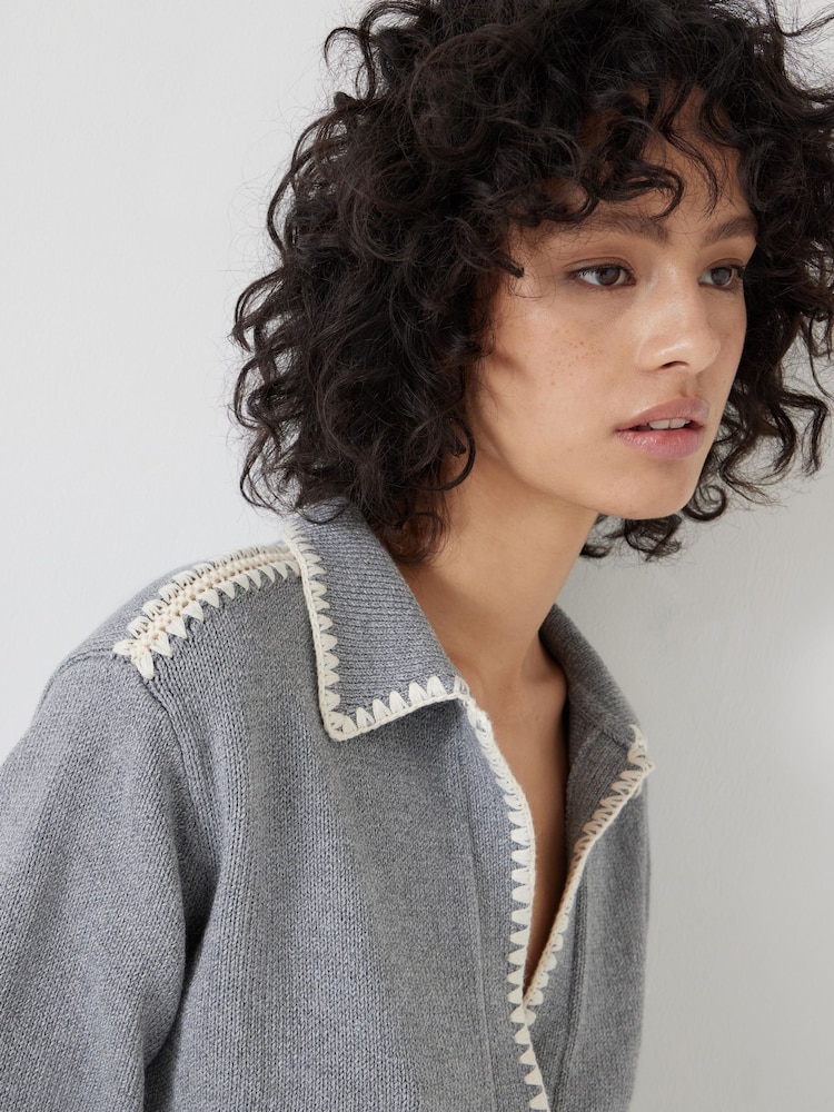 Hush Grey Whipstitch Collar 100% Cotton Jumper - Image 4 of 5