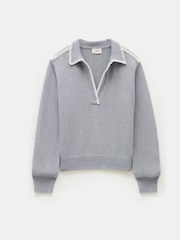 Hush Grey Whipstitch Collar 100% Cotton Jumper - Image 5 of 5