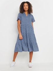 M&Co Blue Dobby Tiered 100% Cotton Dress - Image 1 of 4