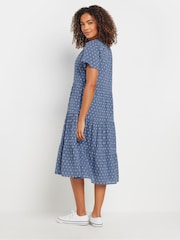 M&Co Blue Dobby Tiered 100% Cotton Dress - Image 3 of 4