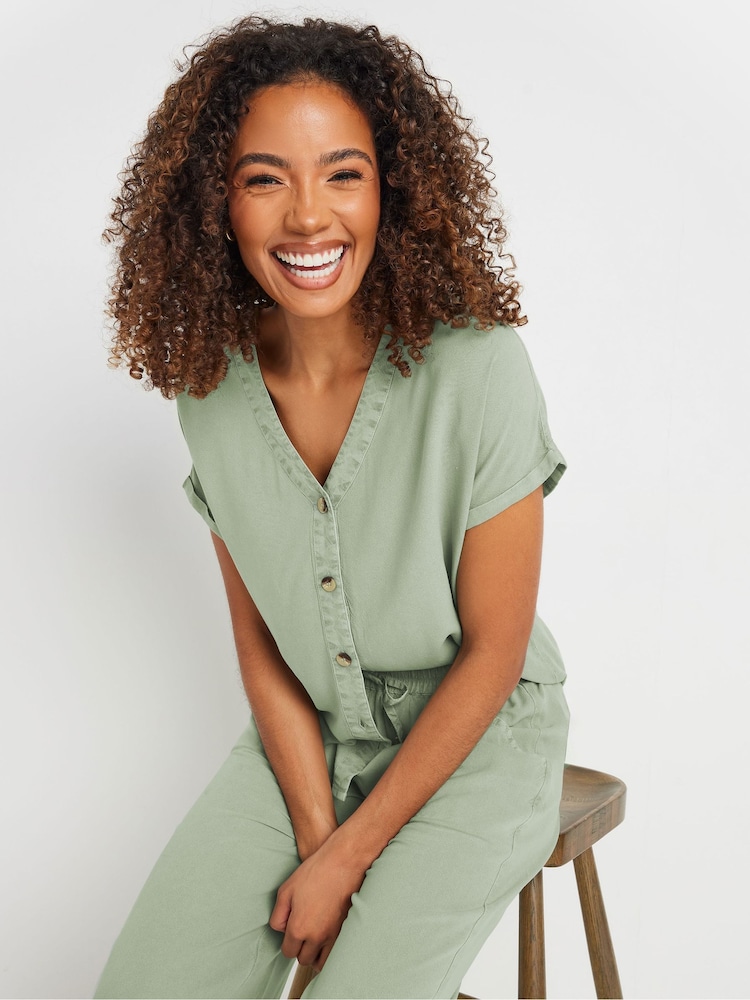M&Co Green Acid Wash Button Through Blouse - Image 1 of 5