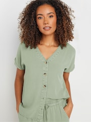 M&Co Green Acid Wash Button Through Blouse - Image 4 of 5