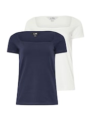 Long Tall Sally Blue Square Neck T-Shirts 2 Pack - Image 6 of 8