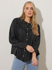 Long Tall Sally Black Broidery Bib Blouse - Image 1 of 6