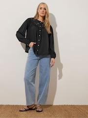 Long Tall Sally Black Broidery Bib Blouse - Image 3 of 6