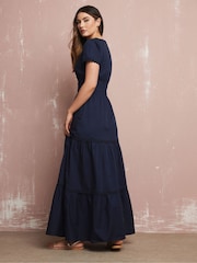 Long Tall Sally Blue 100% Cotton Lace Insert Tiered Dress - Image 3 of 5