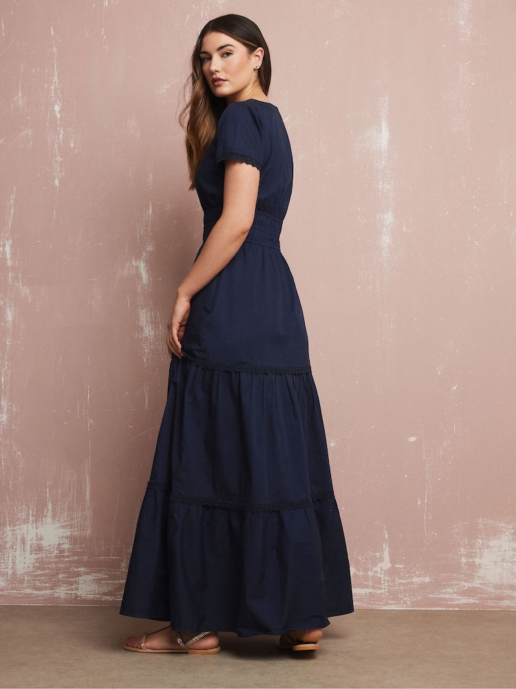 Long Tall Sally Blue 100% Cotton Lace Insert Tiered Dress - Image 3 of 5