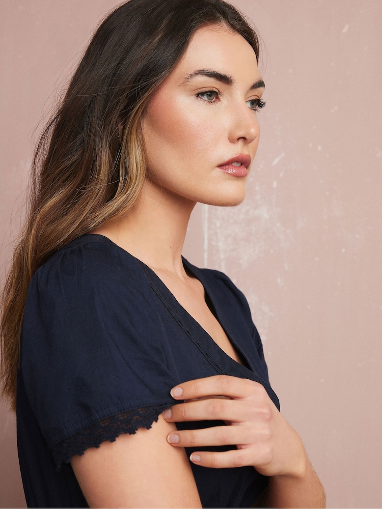 Long Tall Sally Blue 100% Cotton Lace Insert Tiered Dress - Image 4 of 5