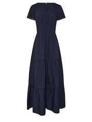 Long Tall Sally Blue 100% Cotton Lace Insert Tiered Dress - Image 5 of 5