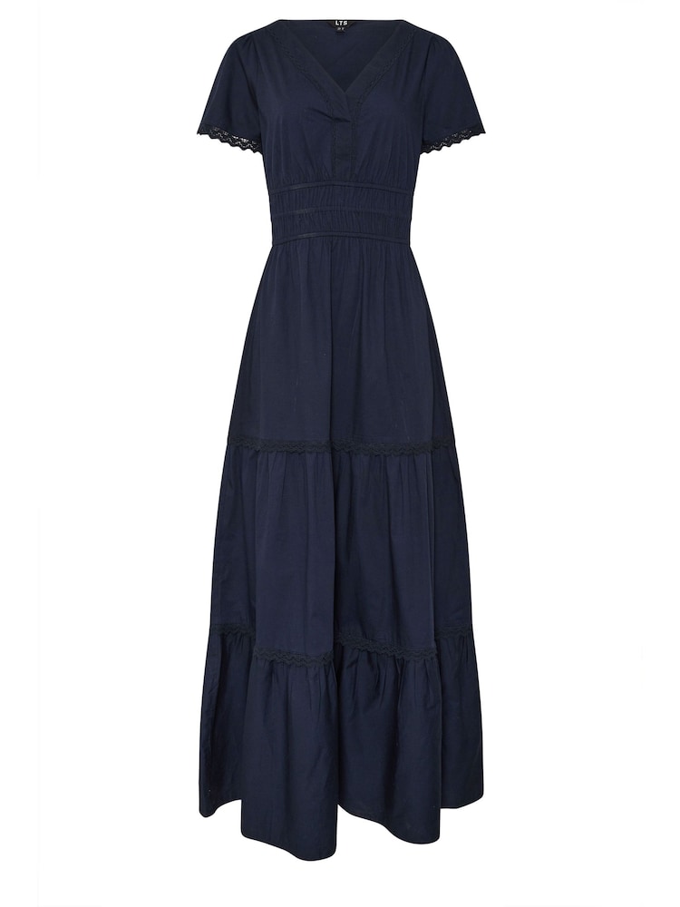 Long Tall Sally Blue 100% Cotton Lace Insert Tiered Dress - Image 5 of 5
