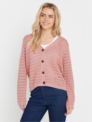 M&Co Pink Petite V-Neck Button Down Cardigan - Image 1 of 5
