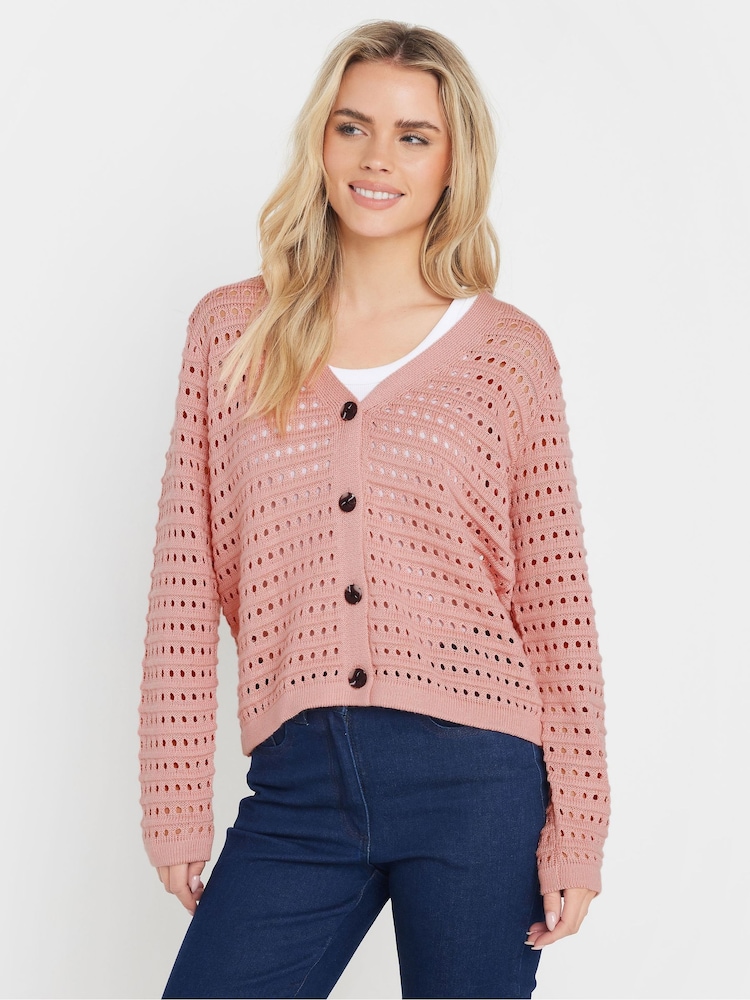 M&Co Pink Petite V-Neck Button Down Cardigan - Image 1 of 5