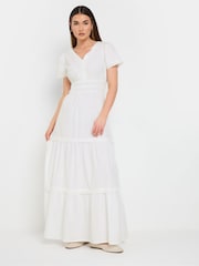 Long Tall Sally White 100% Cotton Lace Insert Tiered Dress - Image 1 of 6