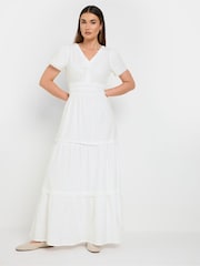 Long Tall Sally White 100% Cotton Lace Insert Tiered Dress - Image 2 of 6