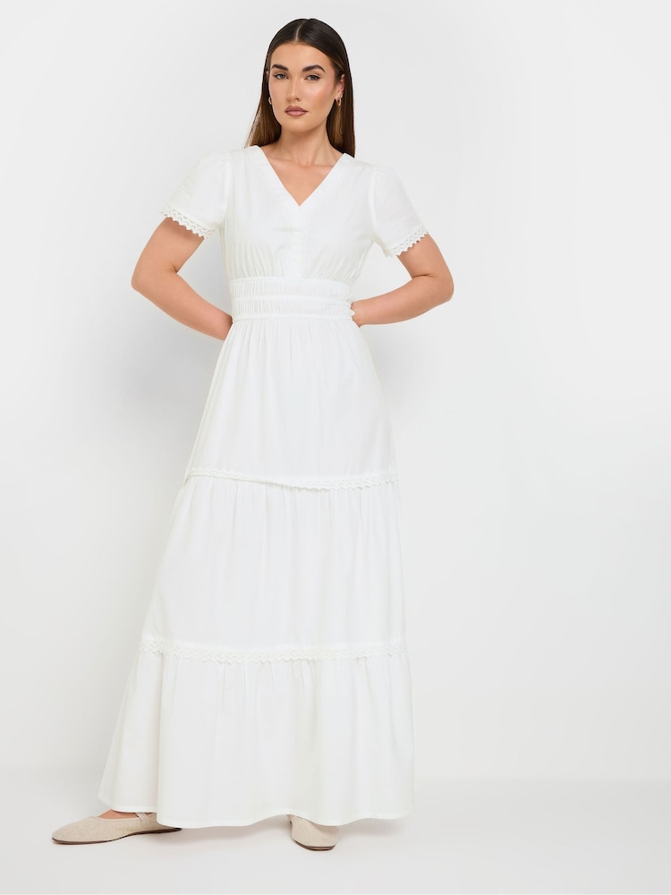 Long Tall Sally White 100% Cotton Lace Insert Tiered Dress - Image 2 of 6
