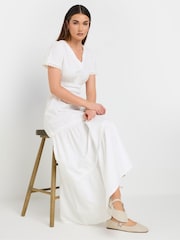 Long Tall Sally White 100% Cotton Lace Insert Tiered Dress - Image 3 of 6