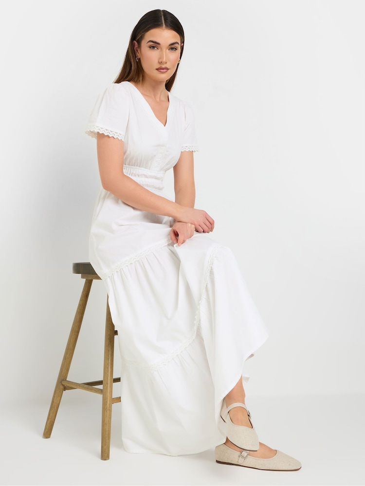 Long Tall Sally White 100% Cotton Lace Insert Tiered Dress - Image 3 of 6