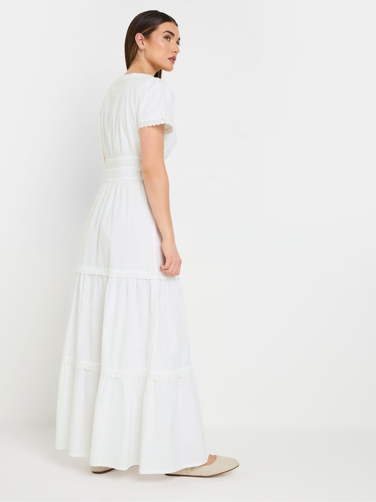 Long Tall Sally White 100% Cotton Lace Insert Tiered Dress - Image 4 of 6