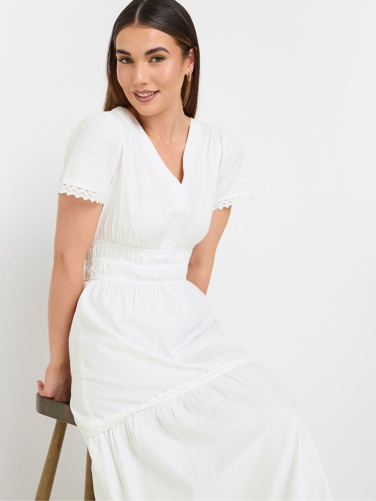 Long Tall Sally White 100% Cotton Lace Insert Tiered Dress - Image 5 of 6