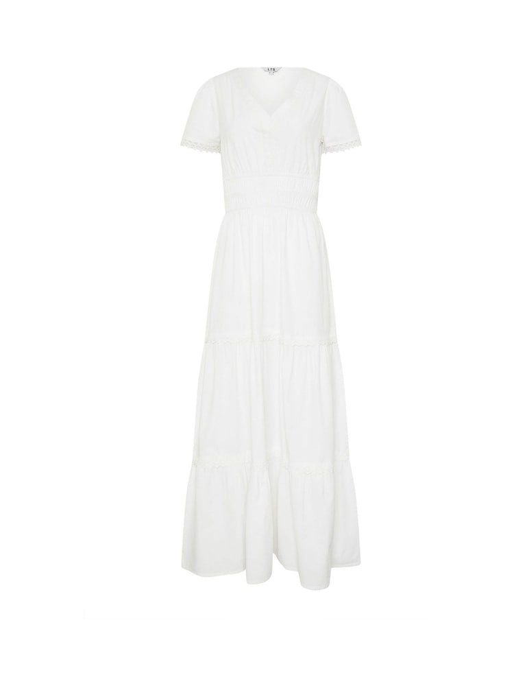 Long Tall Sally White 100% Cotton Lace Insert Tiered Dress - Image 6 of 6