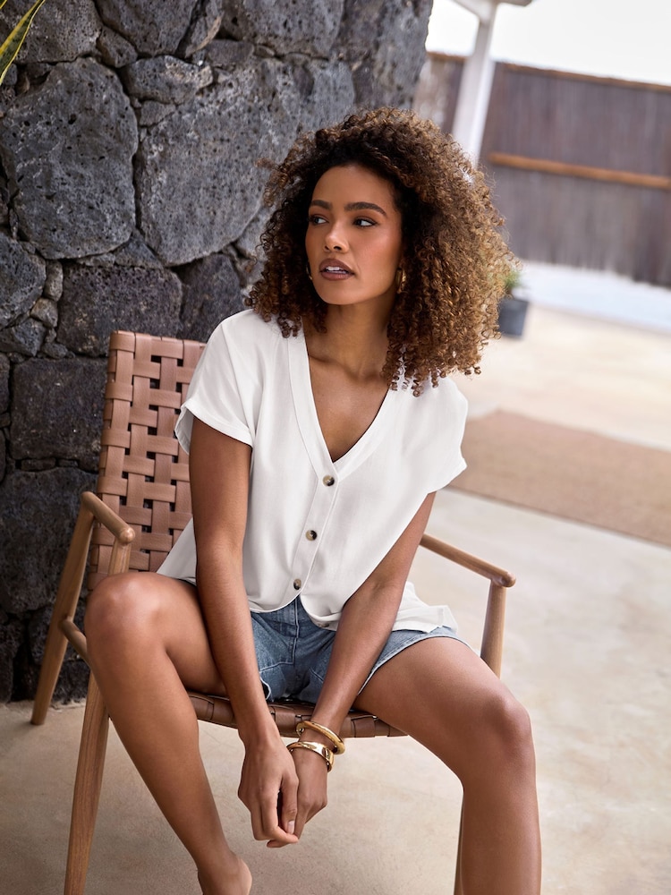 M&Co White Acid Wash Button Through Blouse - Image 8 of 9