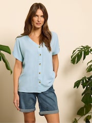 M&Co Blue Acid Wash Button Through Blouse - Image 1 of 5