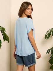 M&Co Blue Acid Wash Button Through Blouse - Image 2 of 5