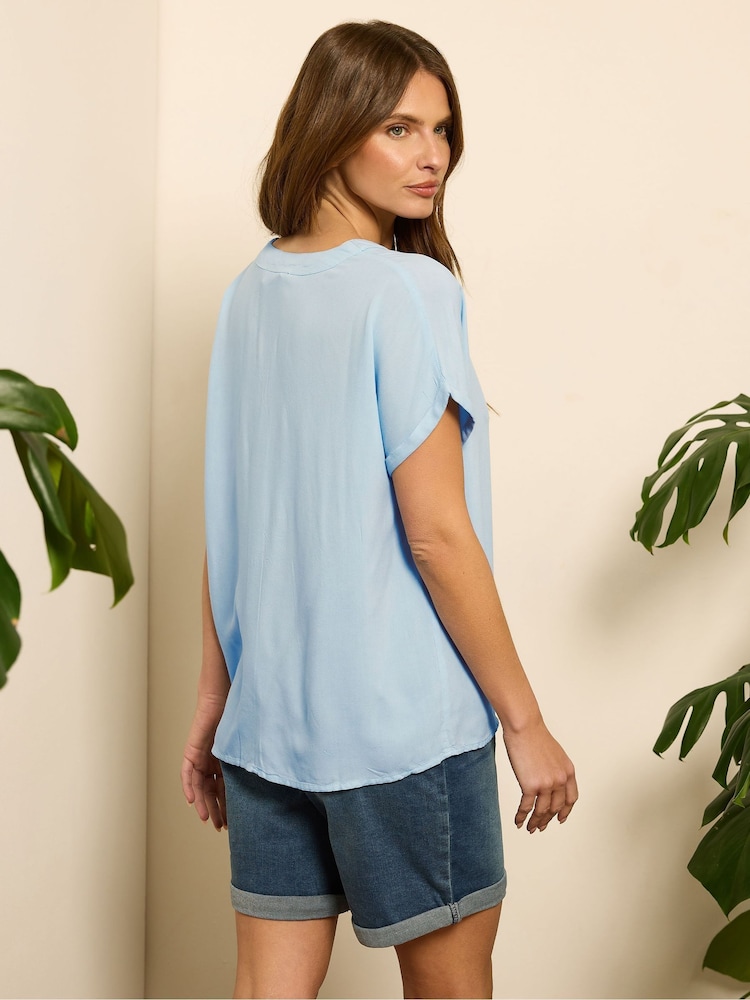 M&Co Blue Acid Wash Button Through Blouse - Image 2 of 5 M&Co Blue Acid Wash Button Through Blouse - Image 2 of 5
