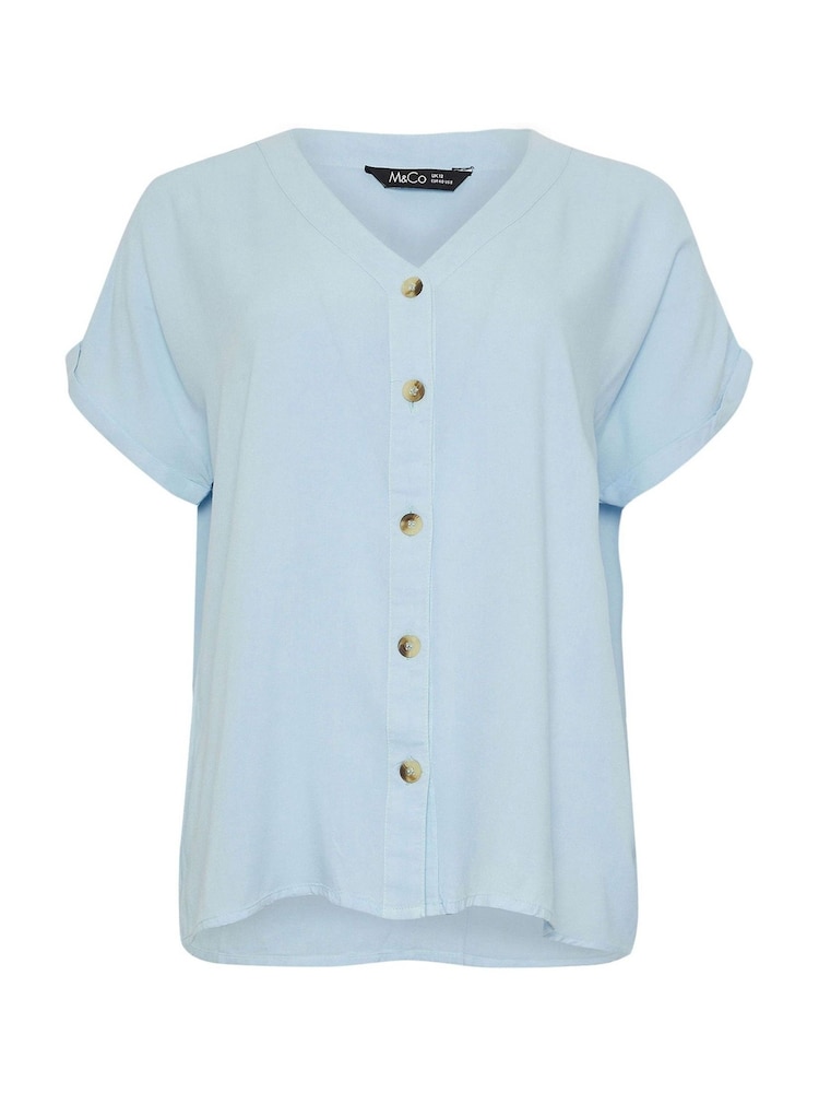 M&Co Blue Acid Wash Button Through Blouse - Image 5 of 5 M&Co Blue Acid Wash Button Through Blouse - Image 5 of 5