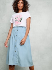 M&Co Blue Woven Button Through Midi Skirt - Image 1 of 8