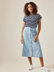 M&Co Blue Woven Button Through Midi Skirt - Image 6 of 8