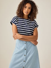 M&Co Blue Woven Button Through Midi Skirt - Image 7 of 8