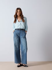 M&Co Blue Daisy 100% Cotton Embroidery Shirt - Image 5 of 5