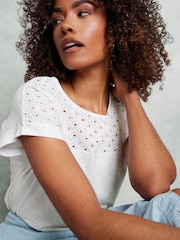 M&Co White Embroidered Panel 100% Cotton T-Shirt - Image 2 of 9