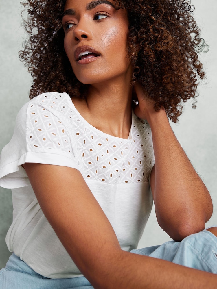 M&Co White Embroidered Panel 100% Cotton T-Shirt - Image 2 of 9