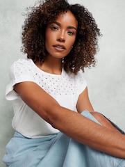 M&Co White Embroidered Panel 100% Cotton T-Shirt - Image 3 of 9