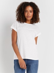 M&Co White Embroidered Panel 100% Cotton T-Shirt - Image 4 of 9